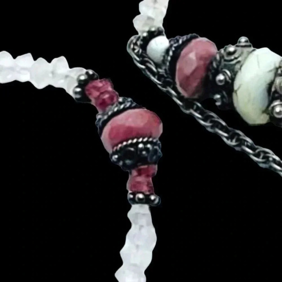 Gemstone Rose Quartz Morganite Rhodochrosite Scarf Tassel Flapper Style Necklace - Picture 6 of 10